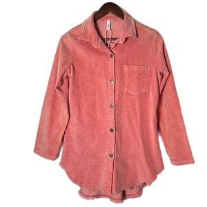 Elan Corduroy Button Front Raw Edge Hem Shirt Jacket